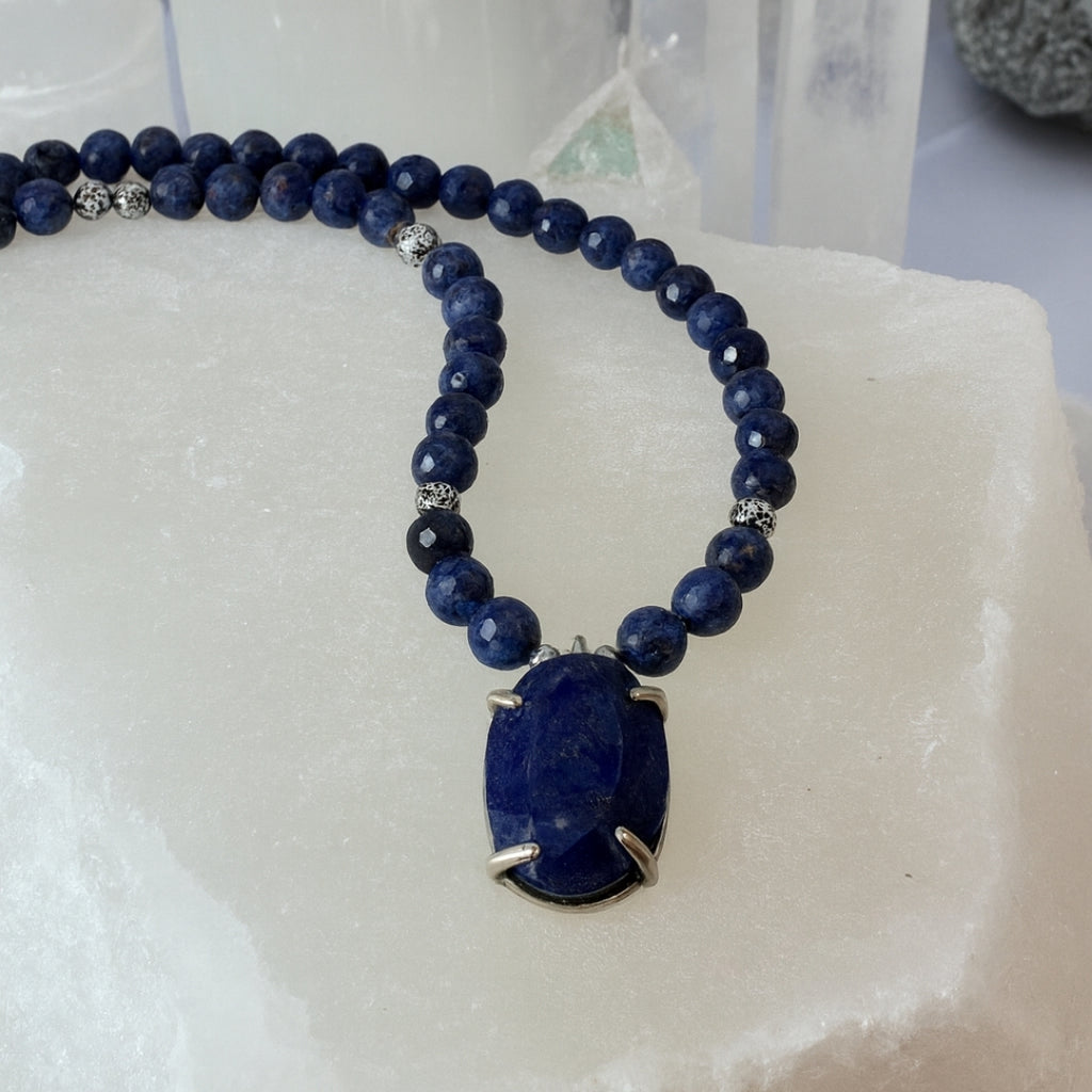 Sapphire 925 Sterling Silver Necklace|6 mm Faceted Sapphire Pendant