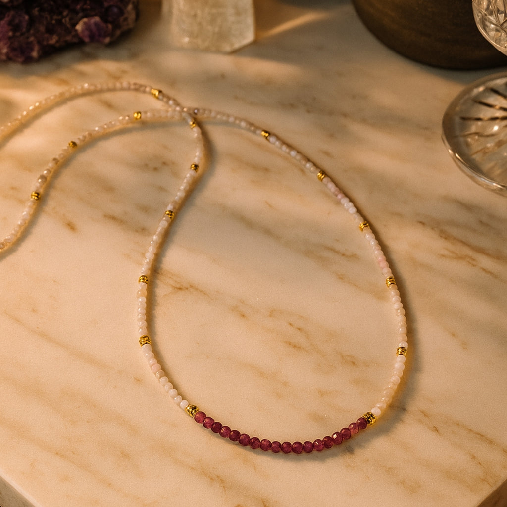 Morganite & Ruby Dainty Necklace 2 mm Faceted