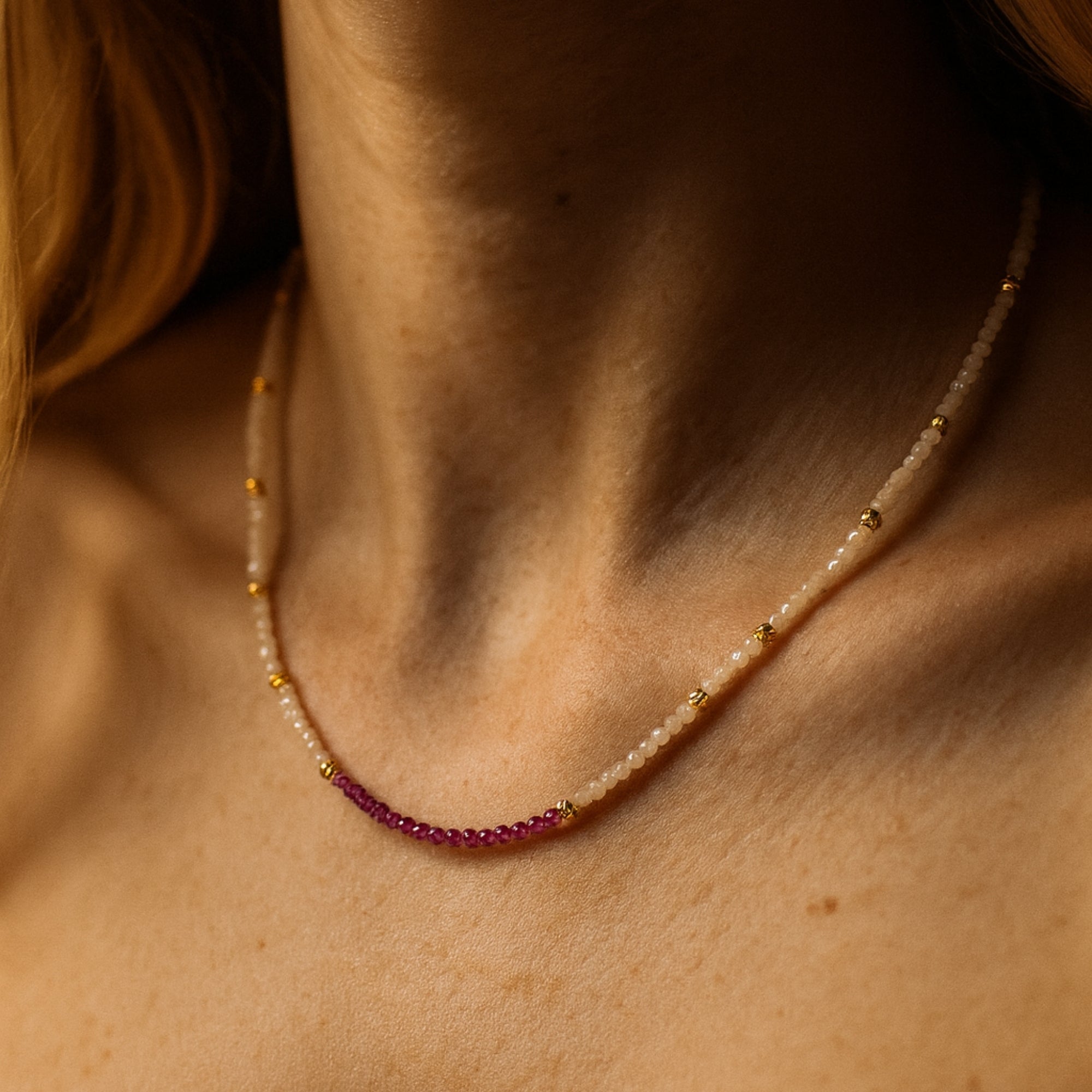 Morganite & Ruby Dainty Necklace 2 mm Faceted