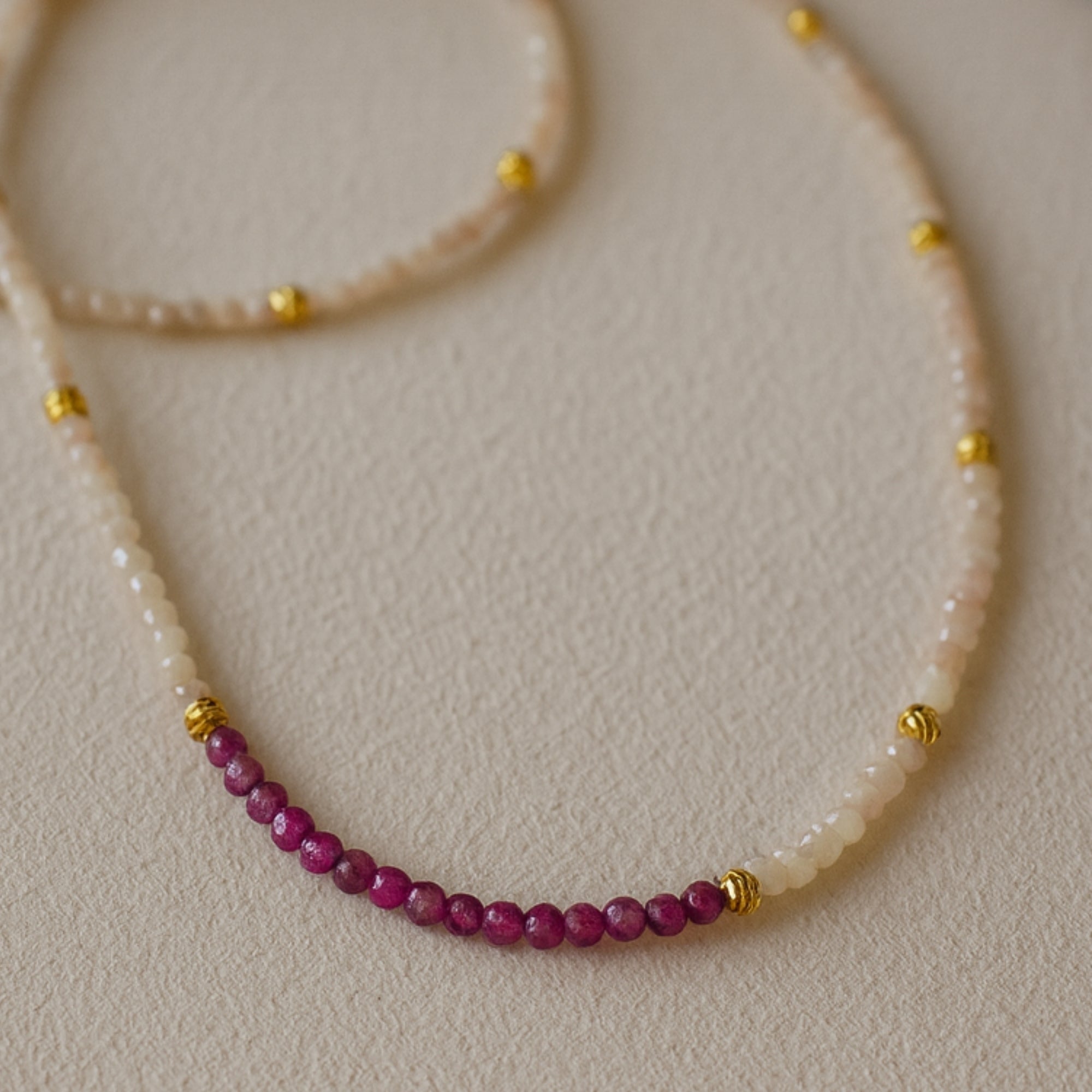 Morganite & Ruby Dainty Necklace 2 mm Faceted