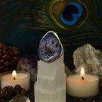 Blue Druzy Core Ring | Artisan Silver Finish Adjustable Crystal Ring |