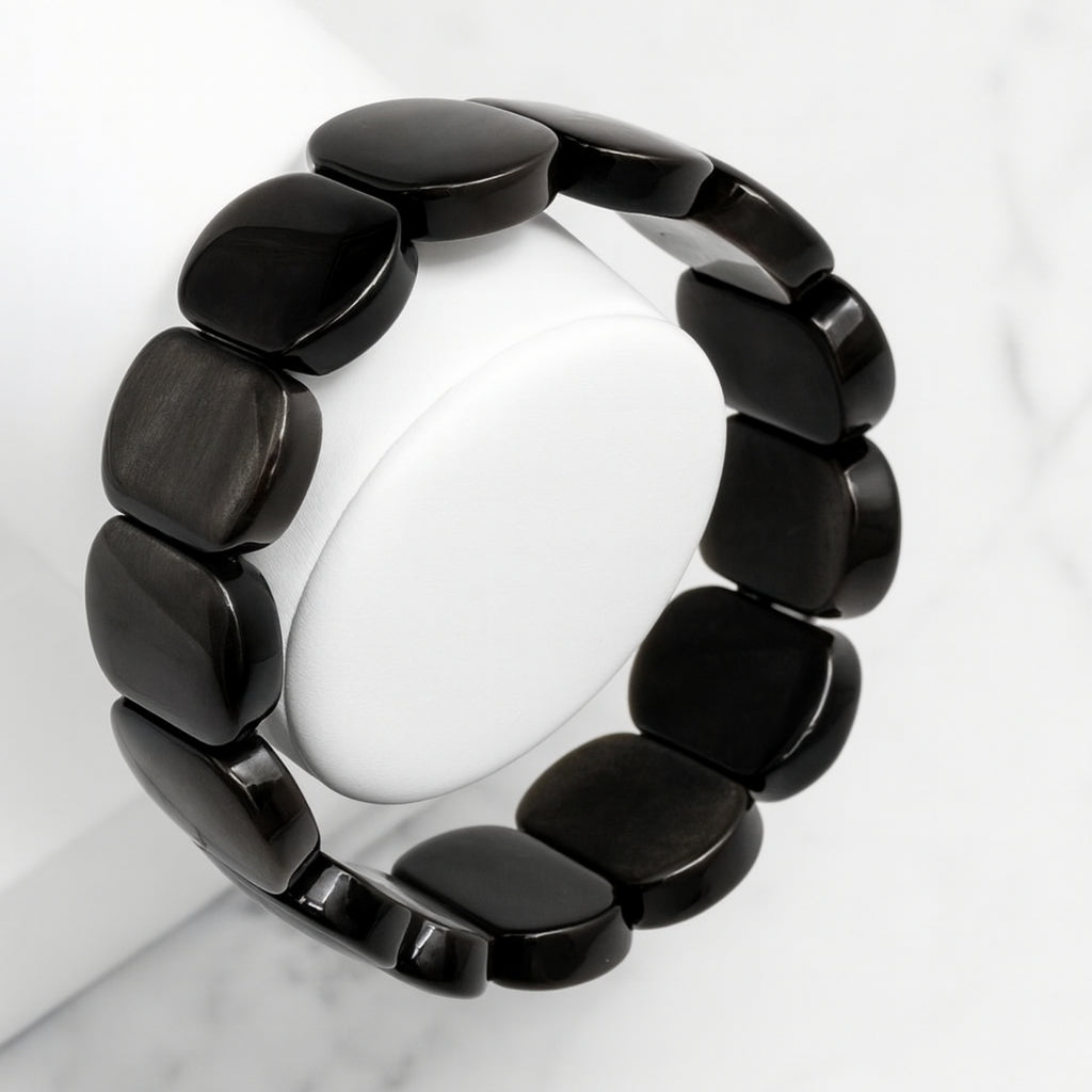 Silver Obsidian Bracelet | 16x24mm Premium Cut
