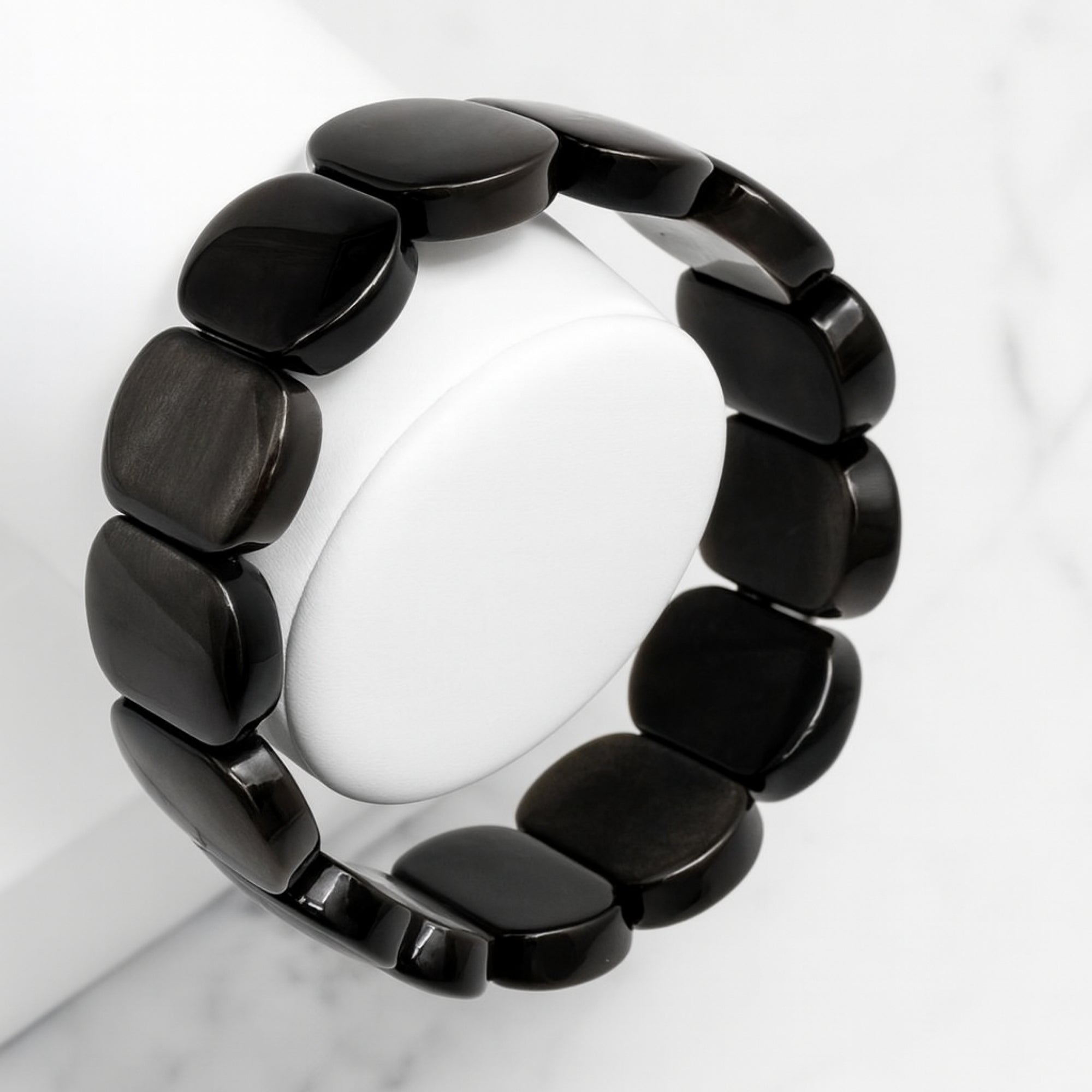Silver Obsidian Bracelet | 16x24mm Premium Cut