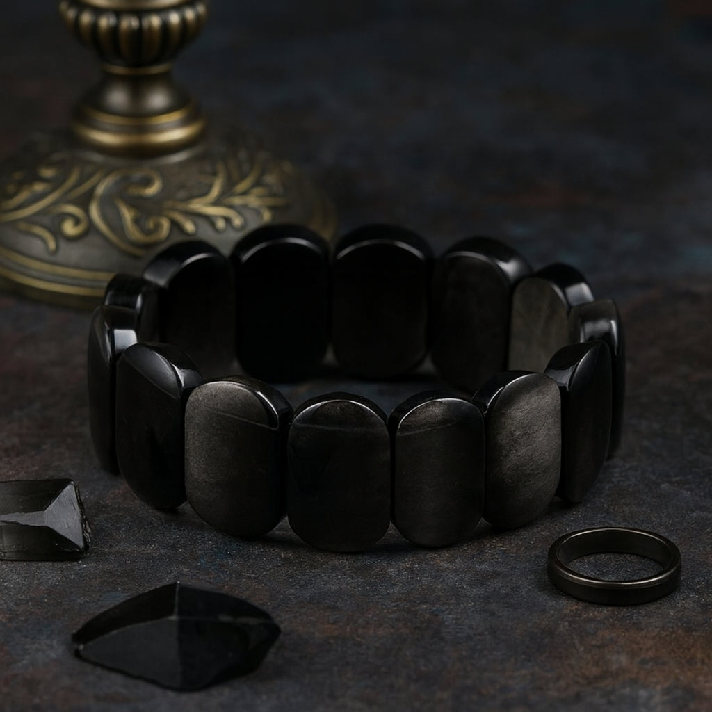 Silver Obsidian Bracelet | 16x24mm Premium Cut