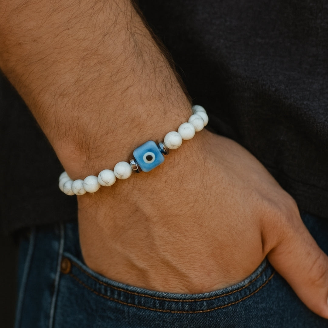 Howlite Evil Eye Bracelet 8mm with Hematite | Stellar Nazar Codex