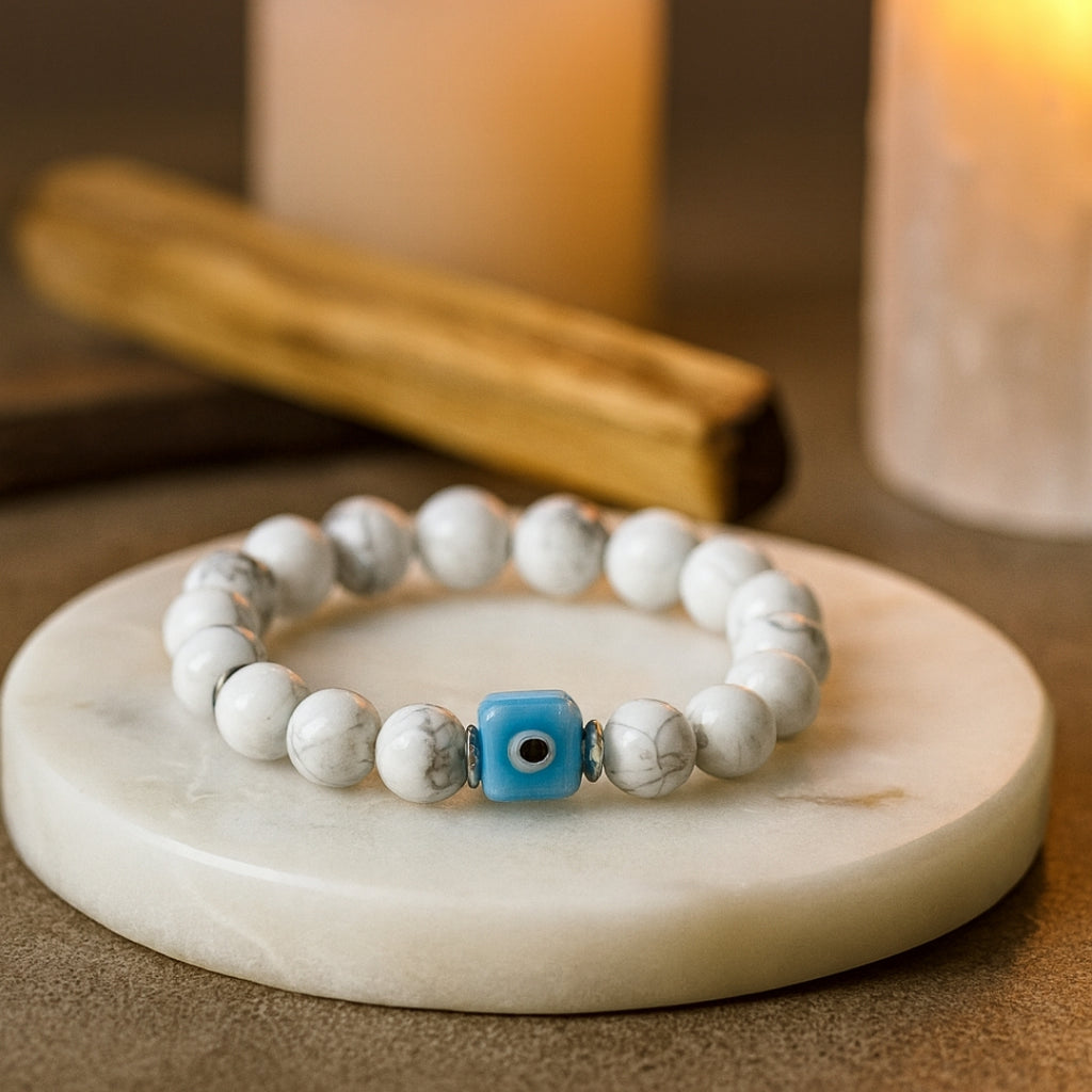 Howlite Evil Eye Bracelet 8mm with Hematite | Stellar Nazar Codex
