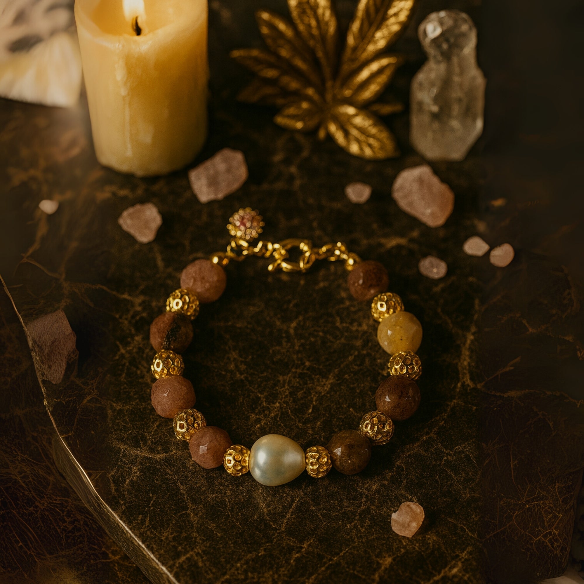 Rosé Grace Strawberry Quartz Freshwater Pearl Bracelet