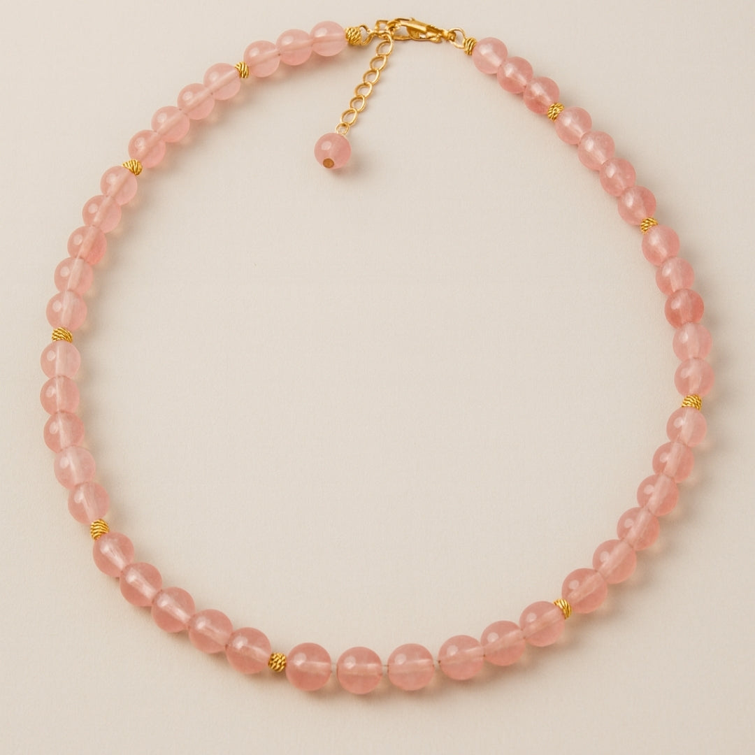 Strawberry Quartz Necklace 8mm Ciseli Gul Love Healing Feminine Energy Emotional Balance Heart Chakra Jewelry Handmade Crystal Gift for Her