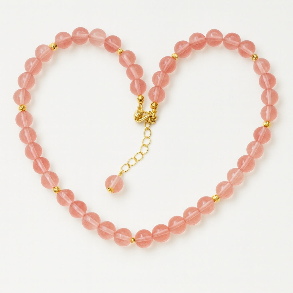 Strawberry Quartz Necklace 8mm Ciseli Gul Love Healing Feminine Energy Emotional Balance Heart Chakra Jewelry Handmade Crystal Gift for Her