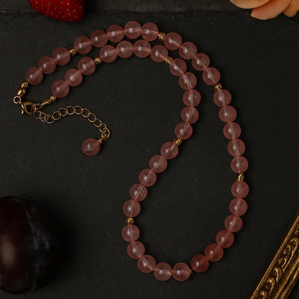 Strawberry Quartz Necklace 8mm Ciseli Gul Love Healing Feminine Energy Emotional Balance Heart Chakra Jewelry Handmade Crystal Gift for Her