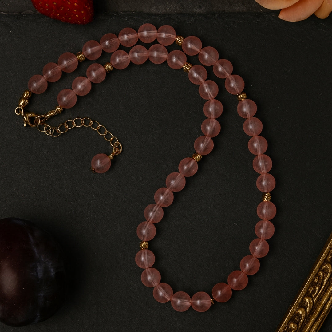 Strawberry Quartz Necklace 8mm Ciseli Gul Love Healing Feminine Energy Emotional Balance Heart Chakra Jewelry Handmade Crystal Gift for Her