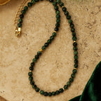Emerald Necklace 6mm Faceted Beads with Gold Heart Charm