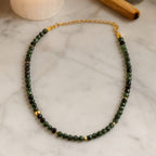 Emerald Necklace 6mm Faceted Beads with Gold Heart Charm
