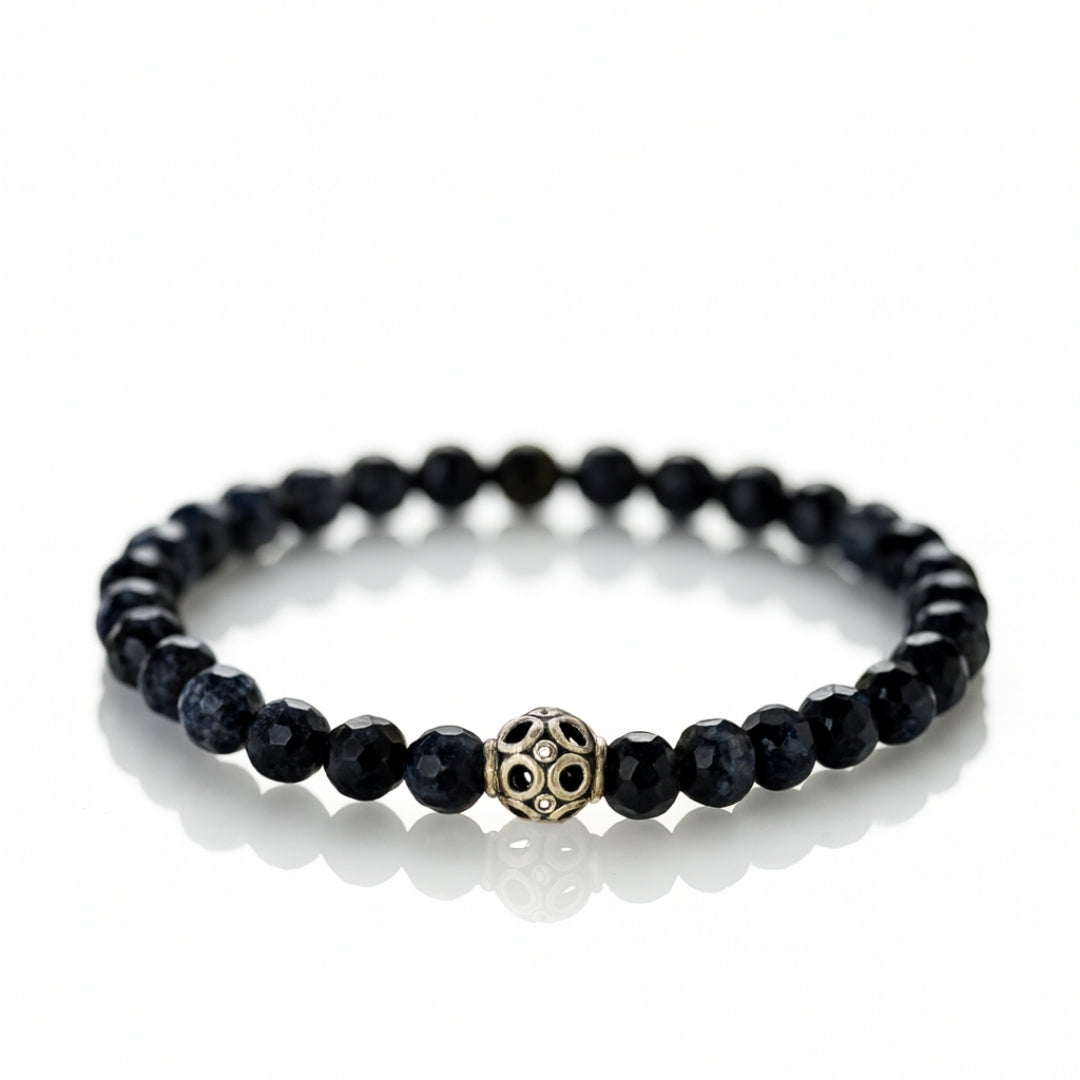 Sapphire Core 925 Sterling Silver Bracelet 6mm Faceted Natural Sapphire 925 Silver Knot Cover Master 33 Energy Code | Royal Wisdom Talisman