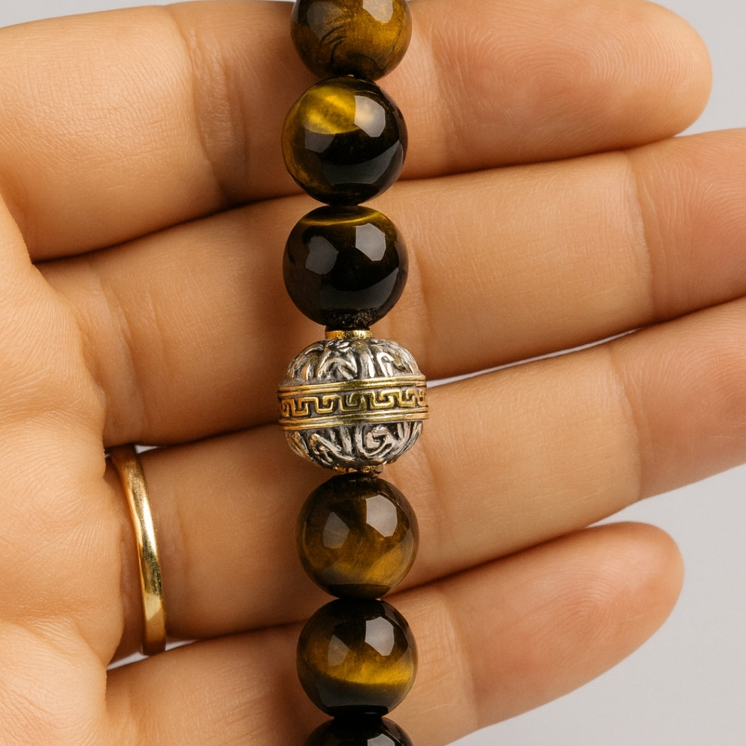 Tiger Eye Crystal Bracelet 10mm Round Protection Courage Solar Energy Strength Alquimist Seal Edition Talisman Handmade Gift for Him
