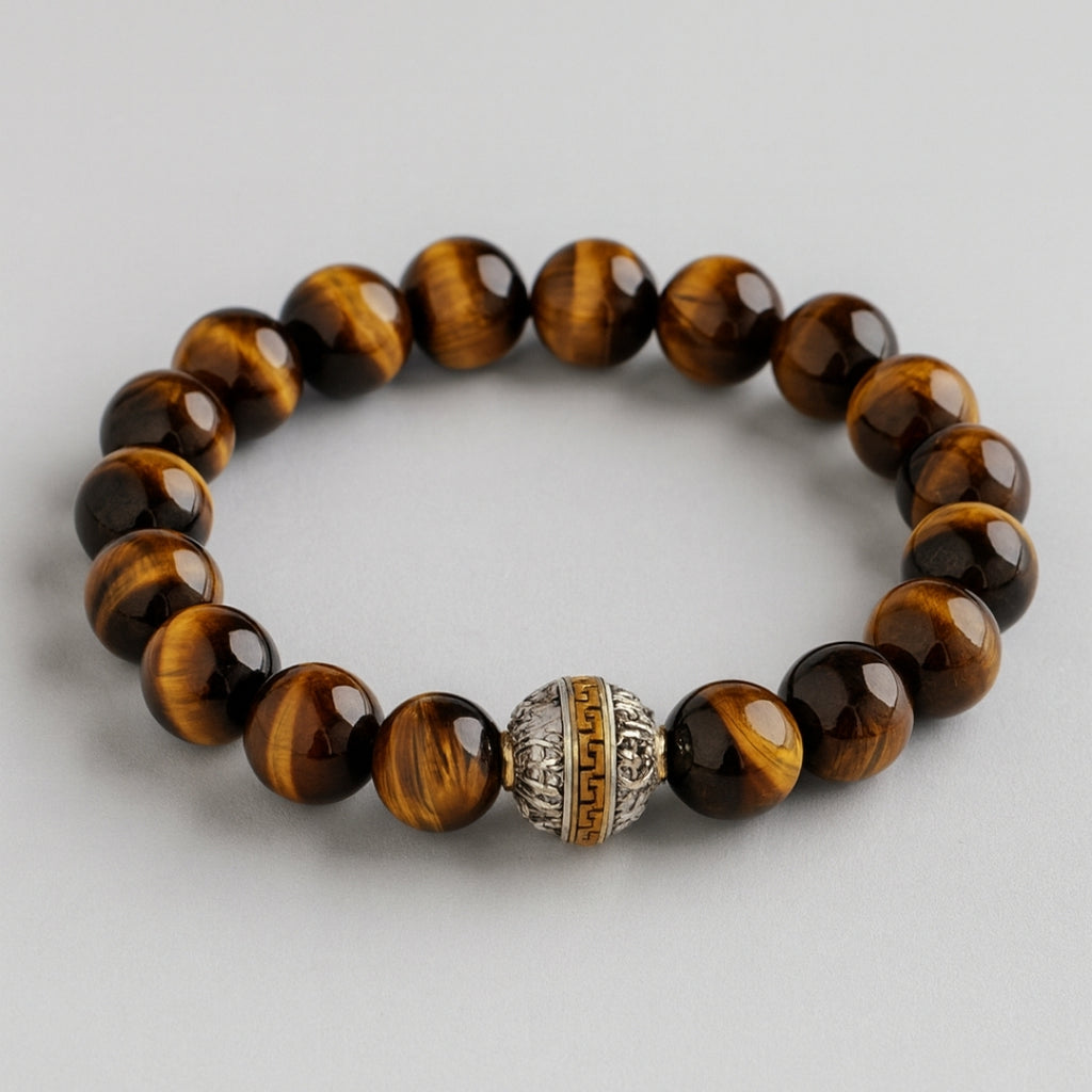 Tiger Eye Crystal Bracelet 10mm Round Protection Courage Solar Energy Strength Alquimist Seal Edition Talisman Handmade Gift for Him