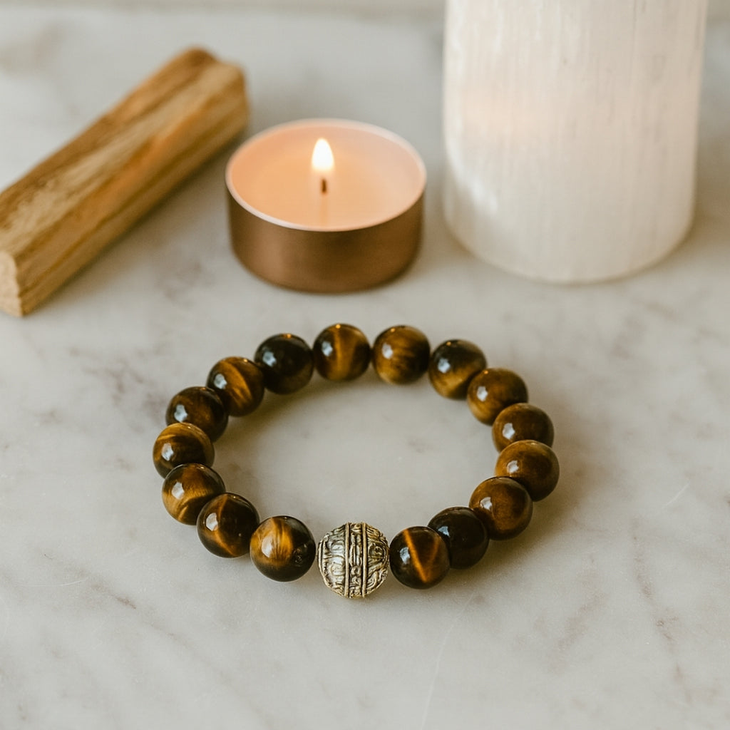 Tiger Eye Crystal Bracelet 10mm Round Protection Courage Solar Energy Strength Alquimist Seal Edition Talisman Handmade Gift for Him