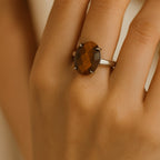 Tiger Eye Auric Shield Ring | Adjustable Silver Plated Natural Gemstone