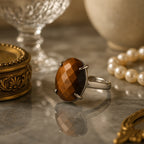 Tiger Eye Auric Shield Ring | Adjustable Silver Plated Natural Gemstone