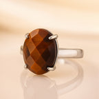 Tiger Eye Auric Shield Ring | Adjustable Silver Plated Natural Gemstone