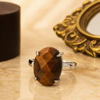 Tiger Eye Auric Shield Ring | Adjustable Silver Plated Natural Gemstone