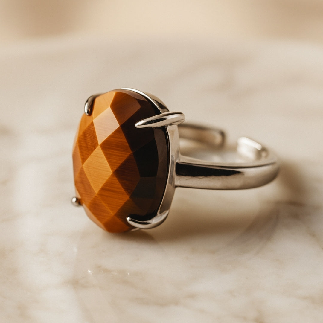 Tiger Eye Auric Shield Ring | Adjustable Silver Plated Natural Gemstone