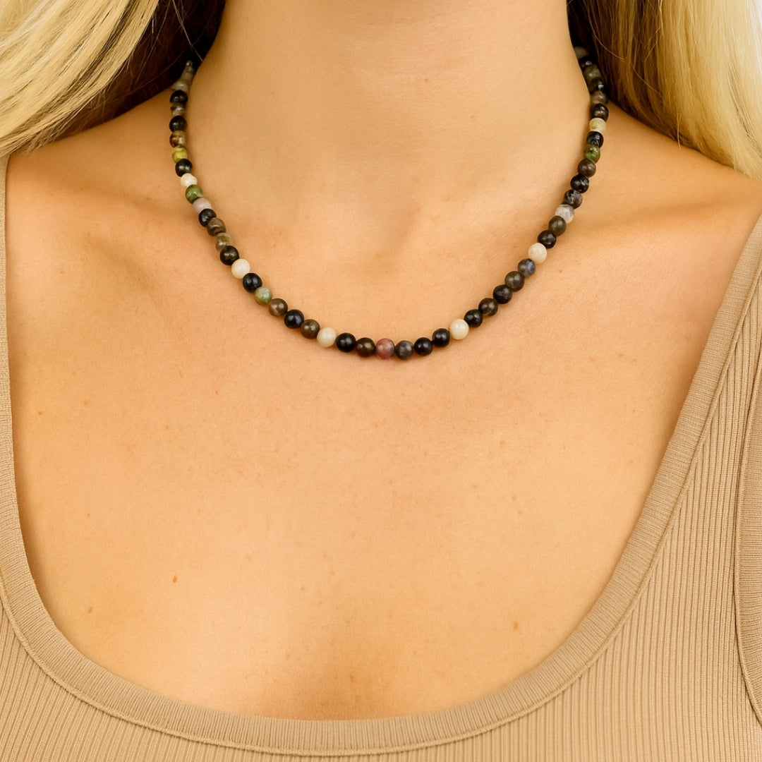 Tourmaline Spectrum Necklace | Natural Multi-Color Tourmaline Beaded Necklace |