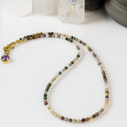 Rainbow Tourmaline Choker Dainty Necklace Gemstone Beads with Charm Handmade Gift