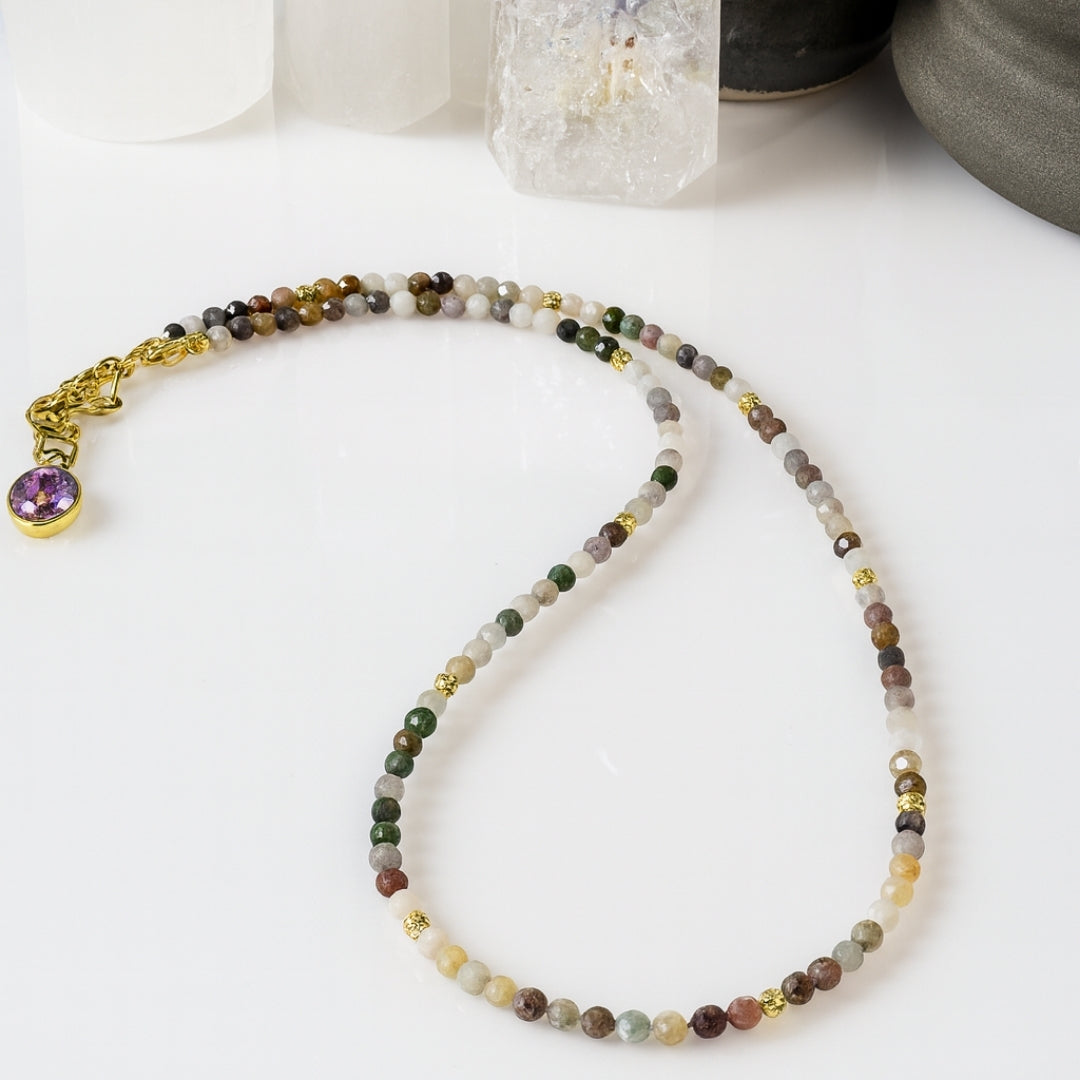 Turmaline Choker Necklace |Rainbow Tourmaline Beads with Charm on Chain