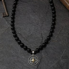 Onyx Necklace 925 Silver with Compass Pendant | Handmade Jewelry Gift