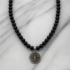 Onyx Necklace 925 Silver with Compass Pendant | Handmade Jewelry Gift