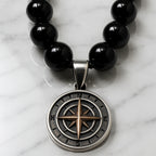 Onyx Necklace 925 Silver with Compass Pendant | Handmade Jewelry Gift