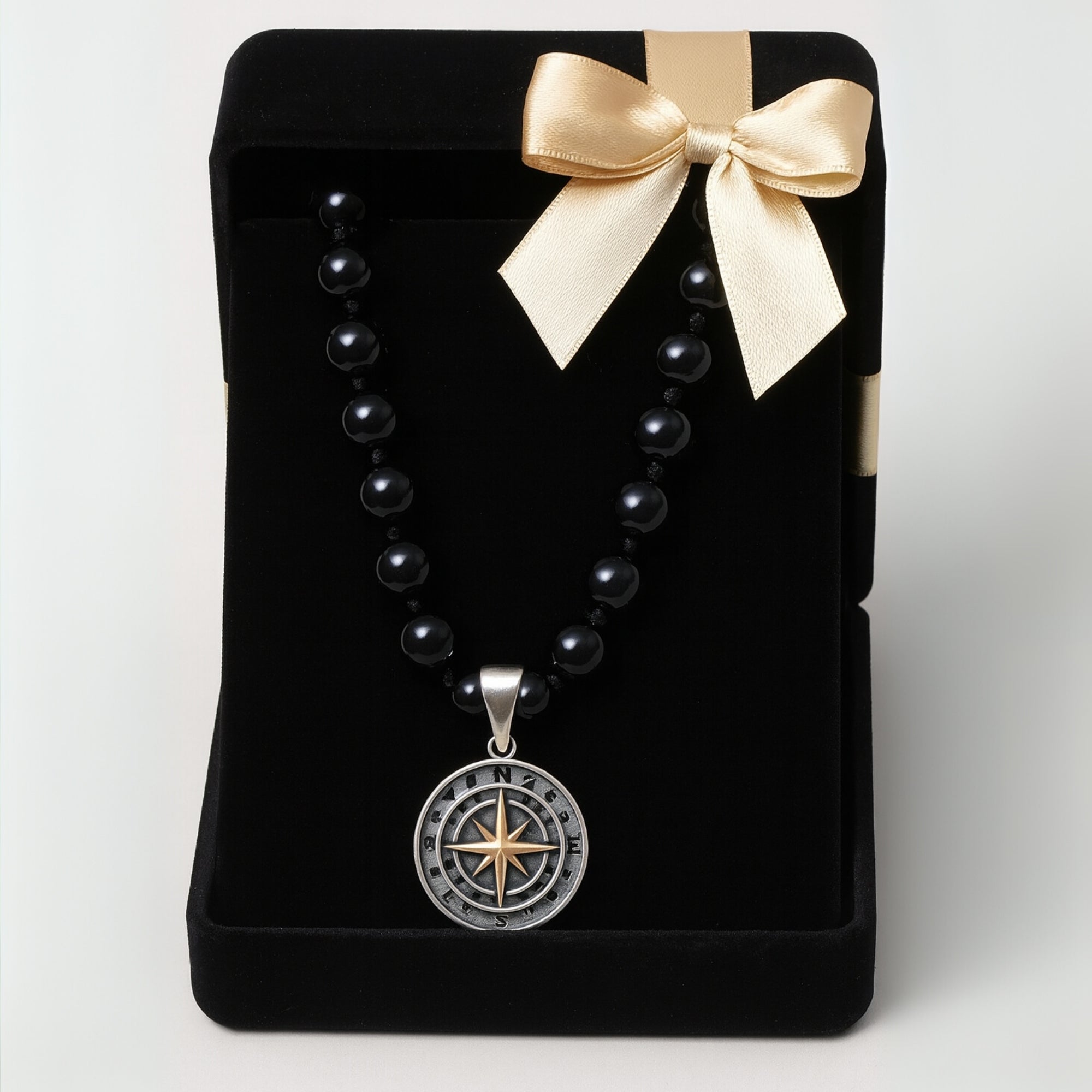 Onyx Necklace 925 Silver with Compass Pendant | Handmade Spiritual Jewelry Gift
