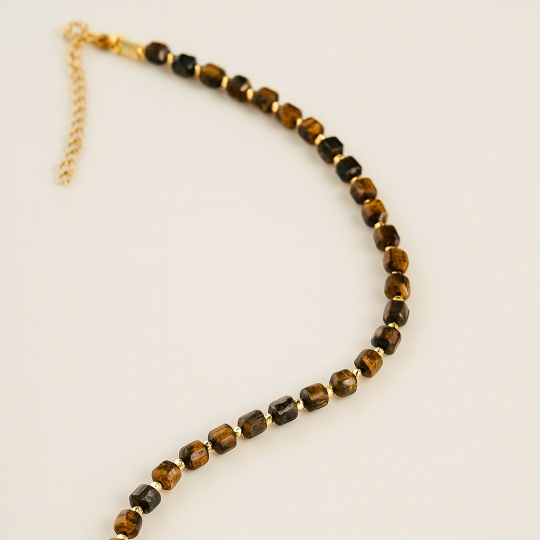 Tiger Eye Cube Necklace Confidence Focus Grounding Protection Energy Balance Solar Plexus Talisman Handmade Gift for Him Her