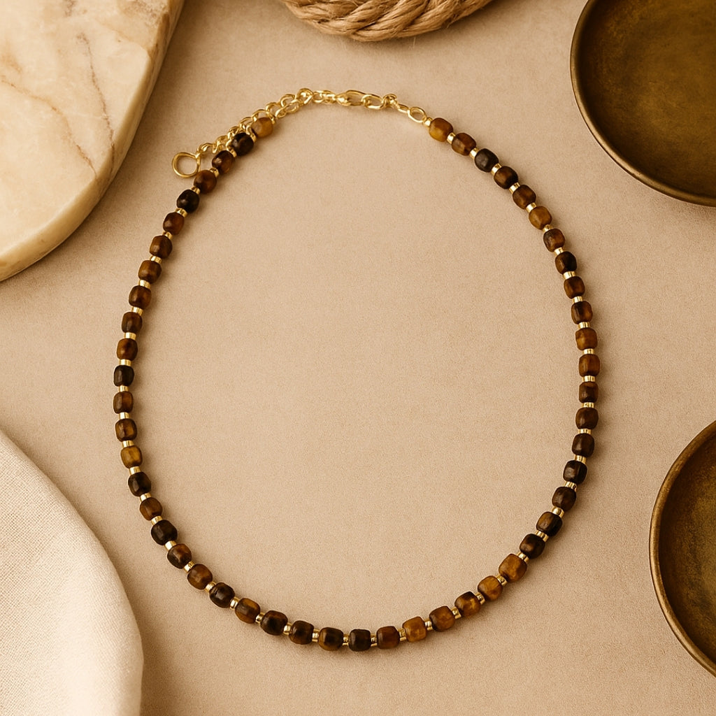 Tiger Eye Cube Necklace Confidence Focus Grounding Protection Energy Balance Solar Plexus Talisman Handmade Gift for Him Her