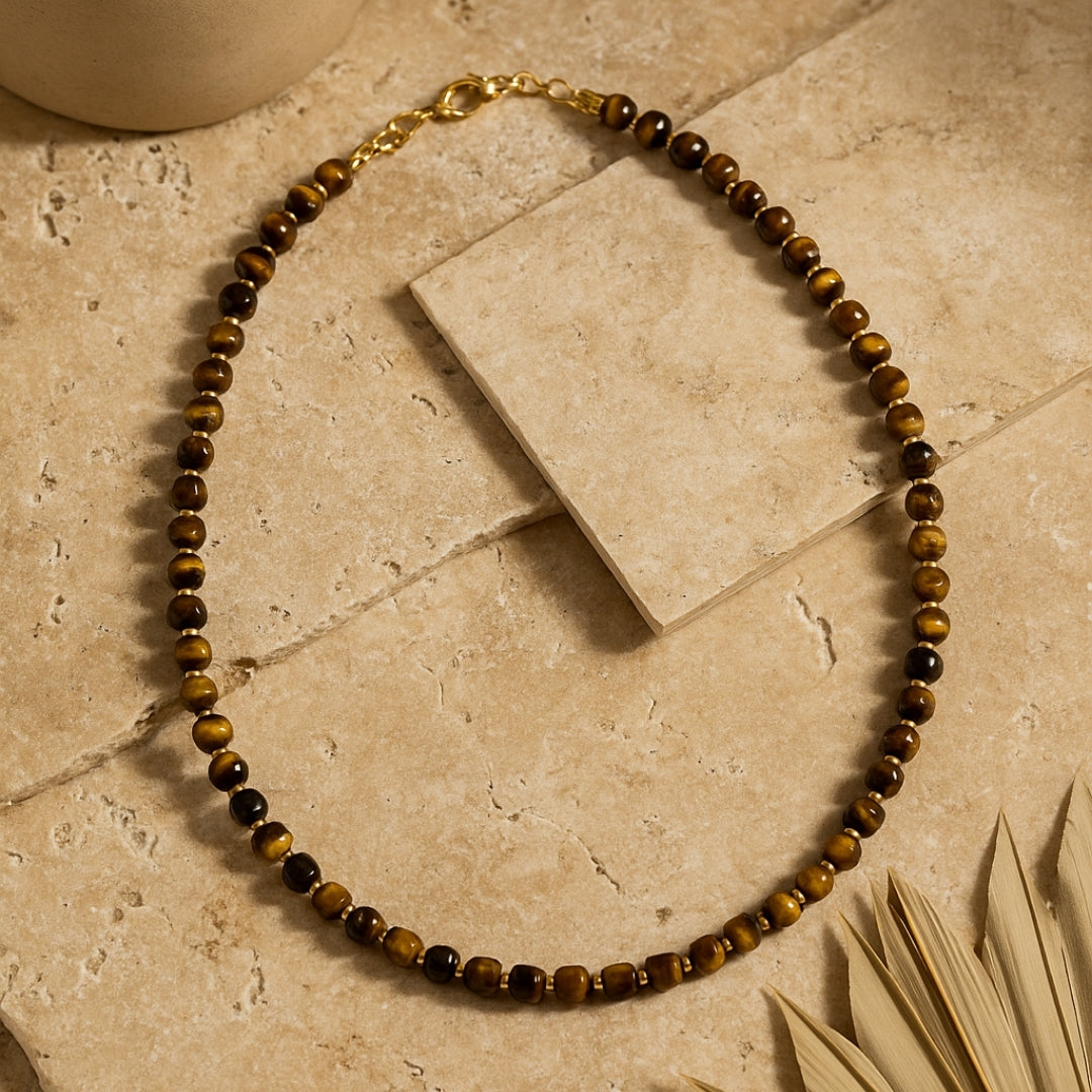 Tiger Eye Cube Necklace Confidence Focus Grounding Protection Energy Balance Solar Plexus Talisman Handmade Gift for Him Her