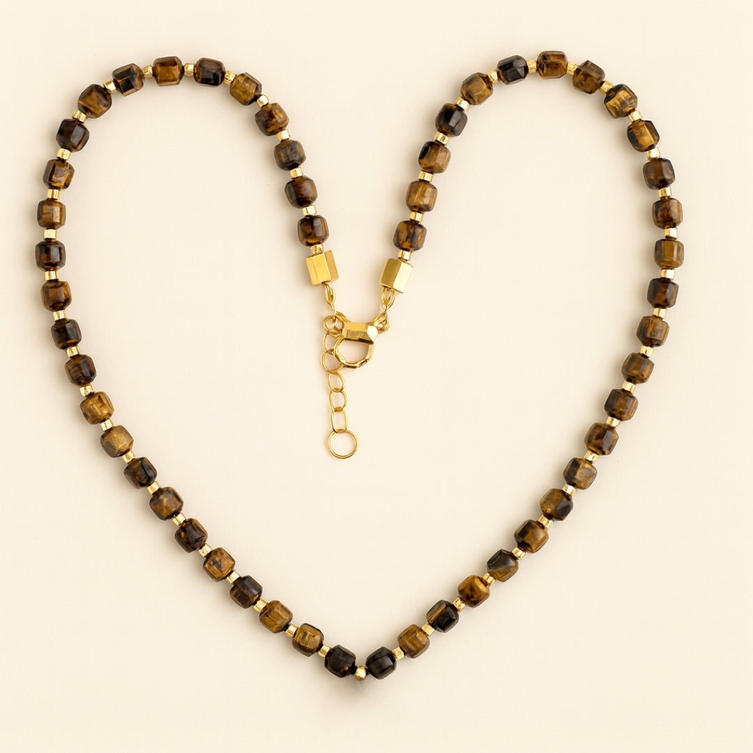 Tiger Eye Cube Necklace Confidence Focus Grounding Protection Energy Balance Solar Plexus Talisman Handmade Gift for Him Her