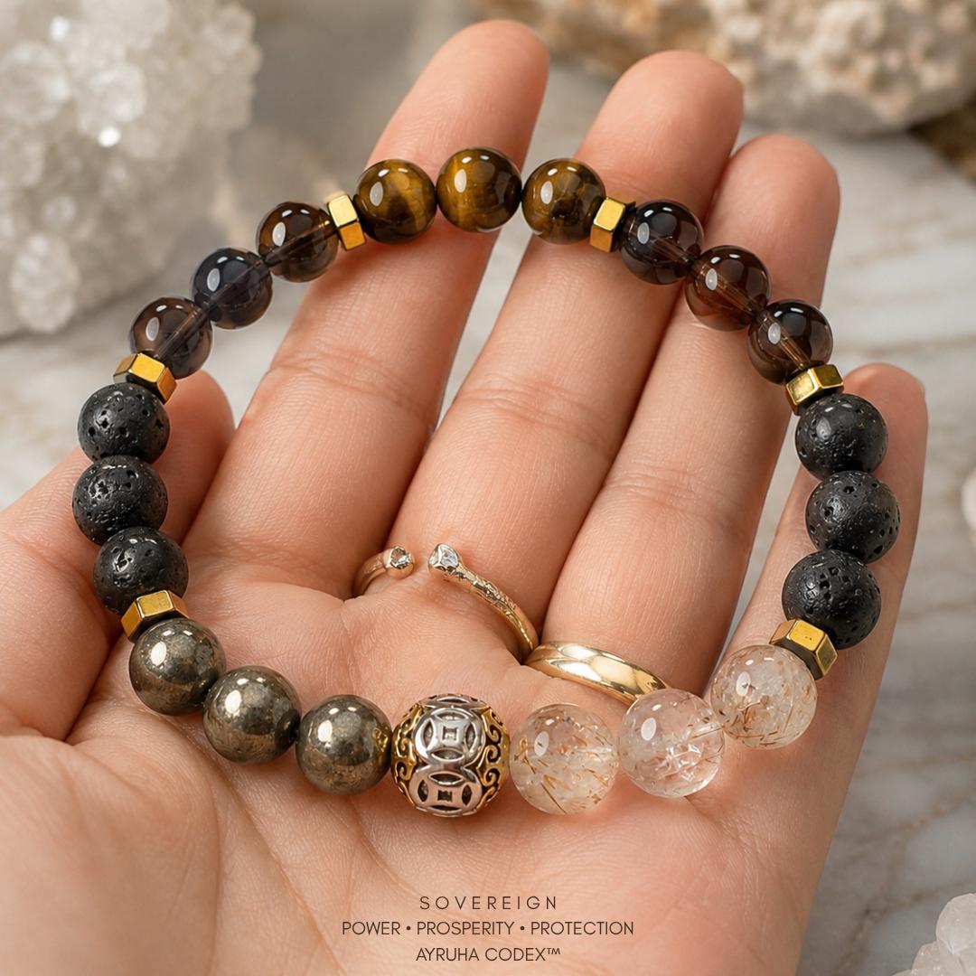 Multicolor gemstone bead bracelet held in a hand.