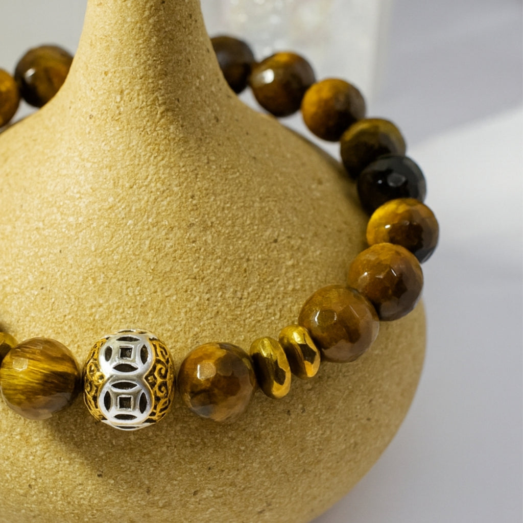 Tiger Eye Bracelet 8mm Faceted with Hematite |Gift for Men & Women EMF Shield