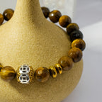 Tiger Eye Hematite Bracelet 8mm Faceted | Aisar Seal | Protection • Courage • Grounding