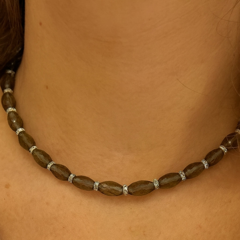 Champagne Zultanite Gemstone 925 Sterling Silver Necklace , 8x5mm Rice Cut Beads, Color Change Gemstone Jewelry,Unique Luxury Gift for Women