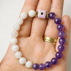 Moonstone Amethyst Evil Eye Talisman|Lunar Amethyst Bracelet|8mmGold Hematite
