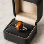 Tiger Eye Auric Shield Ring | Adjustable Silver Plated Natural Gemstone