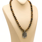 Tiger Eye Necklace 925 Silver | 8mm Premium Hand-Knotted Beads 925 Silver |Tiger Head Pendant