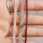 Strawberry Quartz + Rose Quartz + Garnet Bracelet Set  Handmade Gemstone Jewelry