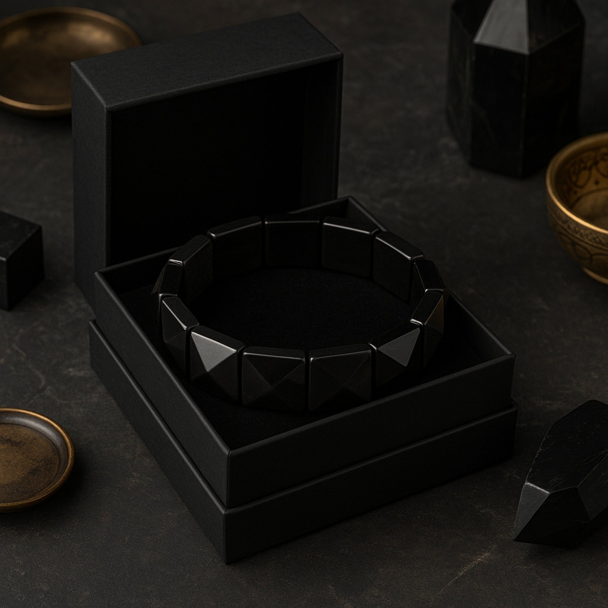 Obsidian Core Bracelet | 12x12 mm Pyramid Cut Stones