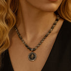 Rutilated Quartz Necklace 8mm|Premium Hand-Knotted Beads | 925 Silver Compass Rose Pendant