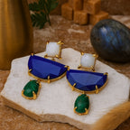 Moonstone Emerald Cat’s Eye Boho Statement Earrings | Natural Gemstone 18K Gold Plated Drop Earrings | Crystal Jewelry Gift for Her