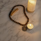 Tiger Eye Necklace 925 Silver | 8mm Premium Hand-Knotted Beads 925 Silver |Tiger Head Pendant