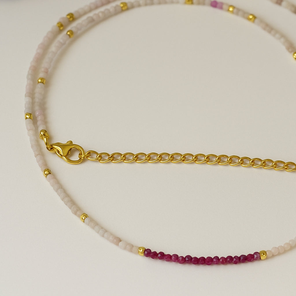 Morganite & Ruby Dainty Necklace 2 mm Faceted
